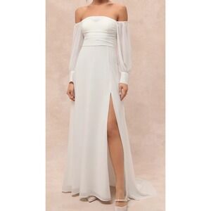 NWT Lulus Adorna White Off-the-Shoulder Maxi Dress‎ Size XL White Sleeves
